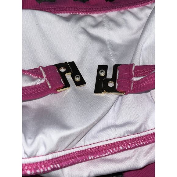 CHARMO Pink Ribbed Scalloped 1 Piece Swimsuit Womens Retro Modest Square Neck S - Picture 14 of 14